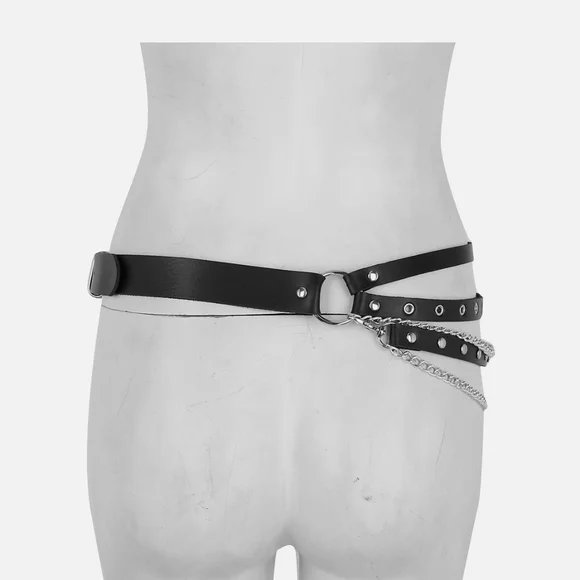 Plus Size☆ Edgy Punk Goth Black Multi-layer Chain And Stud Vegan Leather Belt - Picture 9 of 16